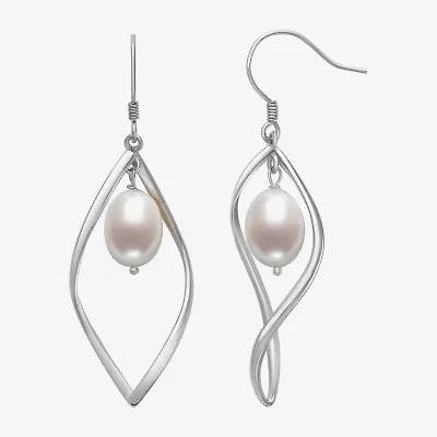Womens White Cultured Freshwater Pearl Sterling Silver Drop Earrings