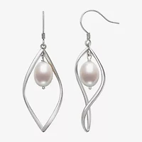 Womens White Cultured Freshwater Pearl Sterling Silver Drop Earrings