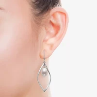 Womens White Cultured Freshwater Pearl Sterling Silver Drop Earrings