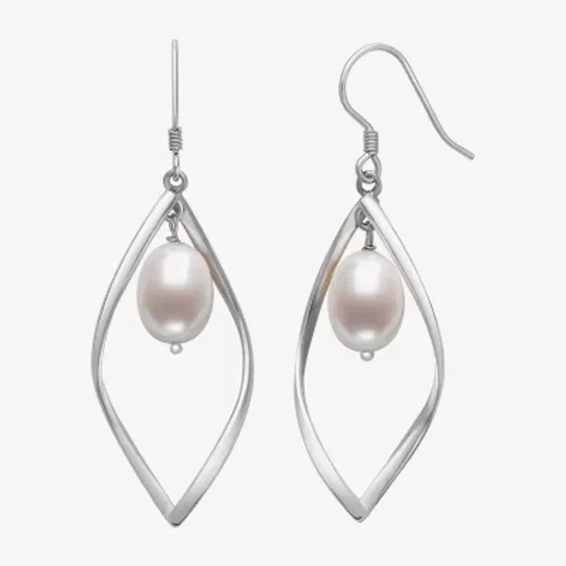 Womens Cultured Freshwater Pearl Sterling Silver Drop Earrings