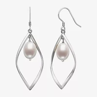Womens White Cultured Freshwater Pearl Sterling Silver Drop Earrings