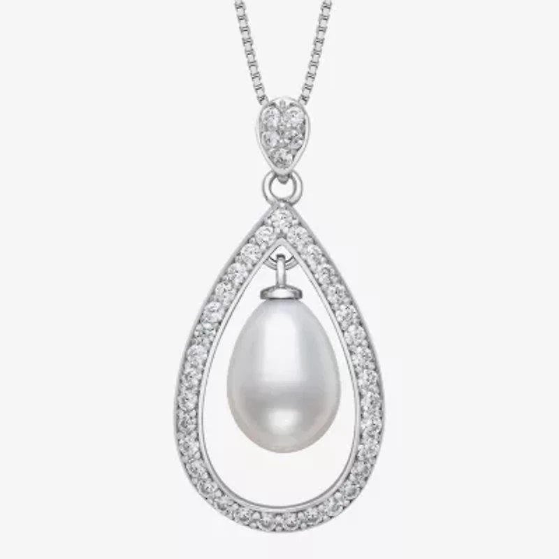 Womens White Cultured Freshwater Pearl Sterling Silver Pear 18 Inch Pendant Necklace