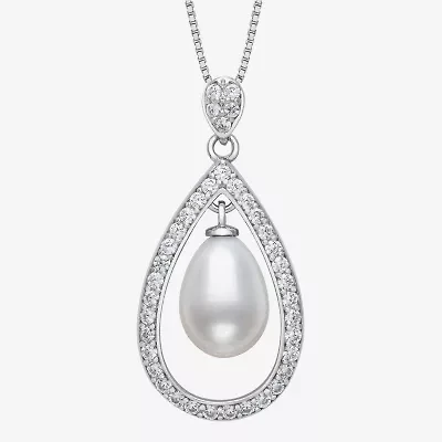 Womens White Cultured Freshwater Pearl Sterling Silver Pear 18 Inch Pendant Necklace