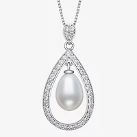 Womens White Cultured Freshwater Pearl Sterling Silver Pear 18 Inch Pendant Necklace