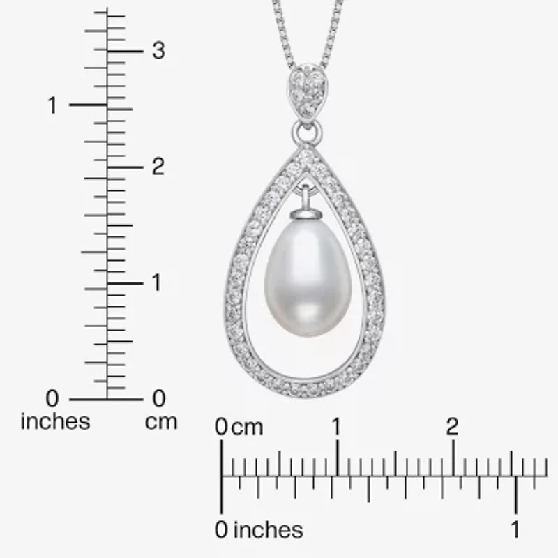 Womens White Cultured Freshwater Pearl Sterling Silver Pear 18 Inch Pendant Necklace