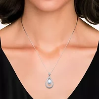 Womens White Cultured Freshwater Pearl Sterling Silver Pear 18 Inch Pendant Necklace