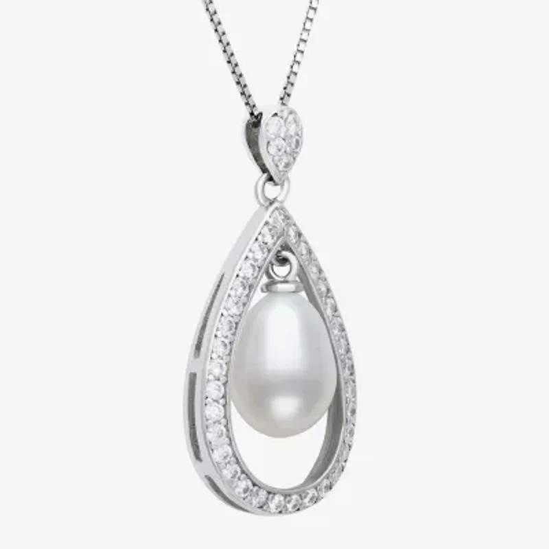 Womens White Cultured Freshwater Pearl Sterling Silver Pear 18 Inch Pendant Necklace