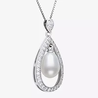 Womens White Cultured Freshwater Pearl Sterling Silver Pear 18 Inch Pendant Necklace