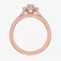(G / Vs2-Si1) Womens 1 CT. T.W. Lab Grown White Diamond 10K Rose Gold Oval Side Stone Halo Bridal Set
