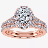 (G / Vs2-Si1) Womens 1 CT. T.W. Lab Grown White Diamond 10K Rose Gold Oval Side Stone Halo Bridal Set