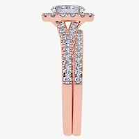 (G / Vs2-Si1) Womens 1 CT. T.W. Lab Grown White Diamond 10K Rose Gold Oval Side Stone Halo Bridal Set