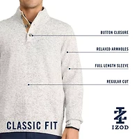 IZOD Button Mock Mens Mock Neck Long Sleeve Pullover Sweater