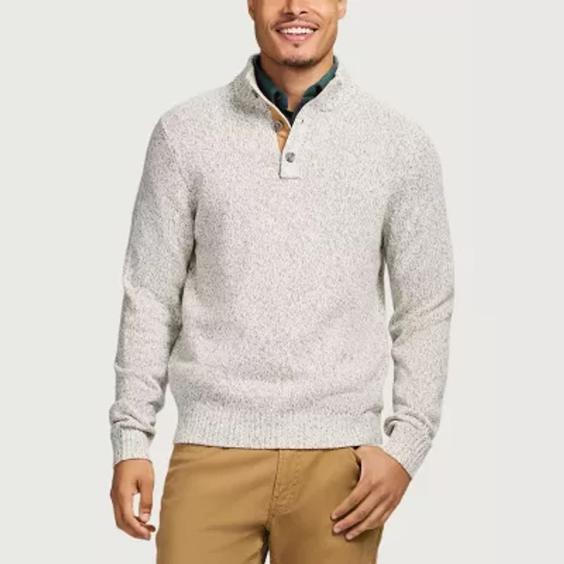 IZOD Button Mock Mens Mock Neck Long Sleeve Pullover Sweater