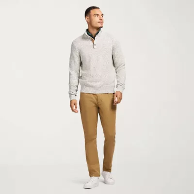 IZOD Button Mock Mens Mock Neck Long Sleeve Pullover Sweater
