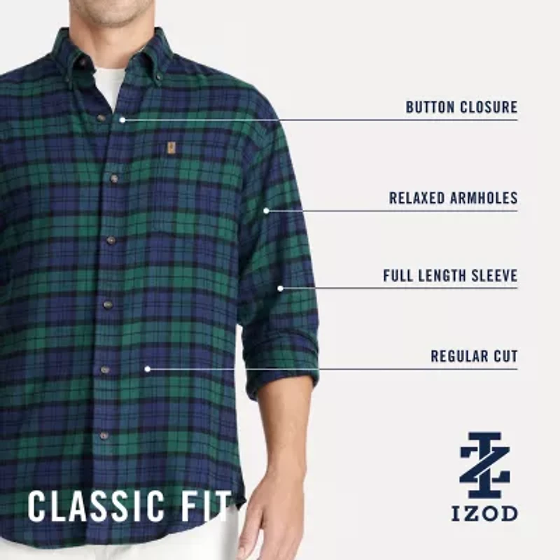 IZOD Stratton Mens Long Sleeve Stretch Fabric Classic Fit Flannel Shirt
