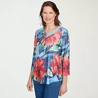 Alfred Dunner El Paso Womens V Neck 3/4 Sleeve T-Shirt