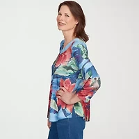 Alfred Dunner El Paso Womens V Neck 3/4 Sleeve T-Shirt