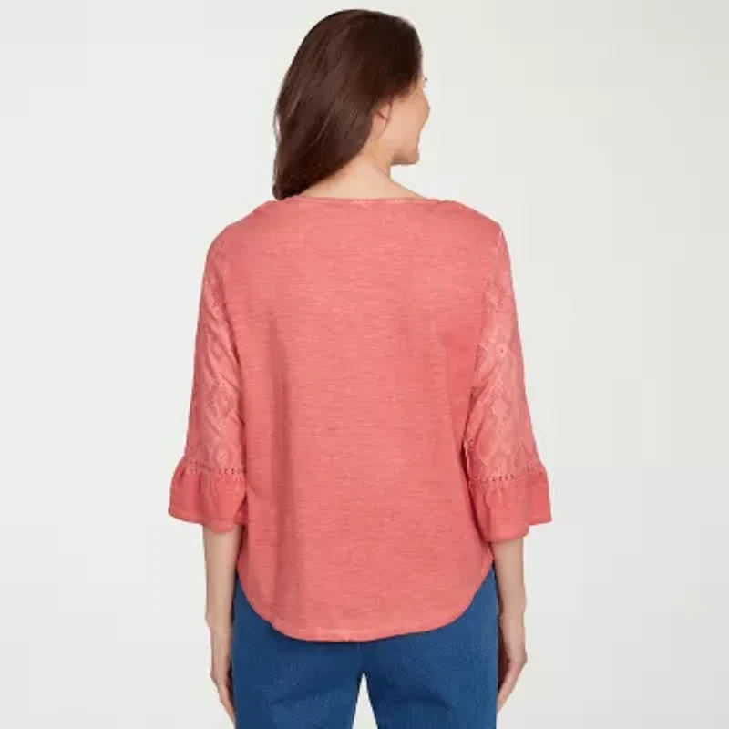 Alfred Dunner El Paso Womens Crew Neck 3/4 Sleeve T-Shirt