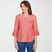 Alfred Dunner El Paso Womens Crew Neck 3/4 Sleeve T-Shirt