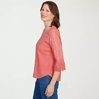 Alfred Dunner El Paso Womens Crew Neck 3/4 Sleeve T-Shirt