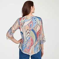 Alfred Dunner El Paso Womens Crew Neck 3/4 Sleeve T-Shirt
