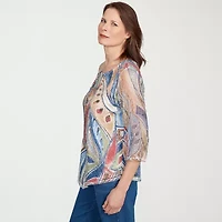 Alfred Dunner El Paso Womens Crew Neck 3/4 Sleeve T-Shirt