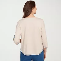 Alfred Dunner El Paso Womens Crew Neck 3/4 Sleeve T-Shirt