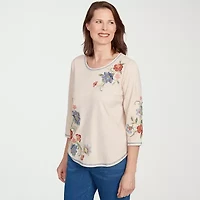 Alfred Dunner El Paso Womens Crew Neck 3/4 Sleeve T-Shirt