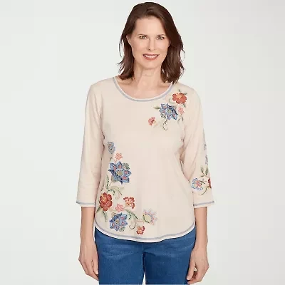 Alfred Dunner El Paso Womens Crew Neck 3/4 Sleeve T-Shirt