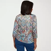 Alfred Dunner El Paso Womens Crew Neck 3/4 Sleeve T-Shirt