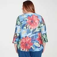 Alfred Dunner El Paso Womens V Neck 3/4 Sleeve Plus T-Shirt