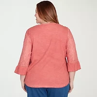 Alfred Dunner El Paso Womens Crew Neck 3/4 Sleeve Plus T-Shirt