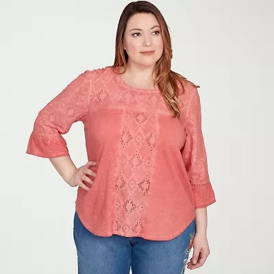 Alfred Dunner El Paso Womens Crew Neck 3/4 Sleeve Plus T-Shirt