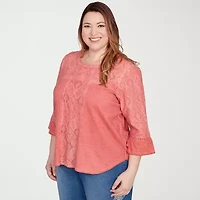 Alfred Dunner El Paso Womens Crew Neck 3/4 Sleeve Plus T-Shirt