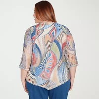 Alfred Dunner El Paso Womens Crew Neck 3/4 Sleeve Plus T-Shirt