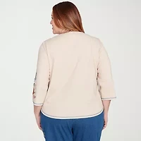Alfred Dunner El Paso Womens Crew Neck 3/4 Sleeve Plus T-Shirt