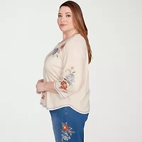 Alfred Dunner El Paso Womens Crew Neck 3/4 Sleeve Plus T-Shirt