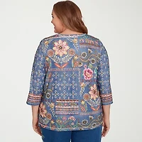 Alfred Dunner El Paso Womens Crew Neck 3/4 Sleeve Plus T-Shirt