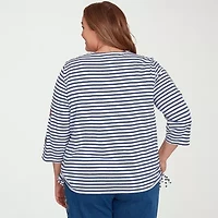 Alfred Dunner El Paso Womens Split Crew Neck 3/4 Sleeve Plus T-Shirt