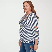 Alfred Dunner El Paso Womens Split Crew Neck 3/4 Sleeve Plus T-Shirt