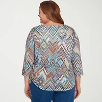 Alfred Dunner El Paso Womens Plus Crew Neck 3/4 Sleeve T-Shirt