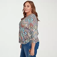 Alfred Dunner El Paso Womens Plus Crew Neck 3/4 Sleeve T-Shirt