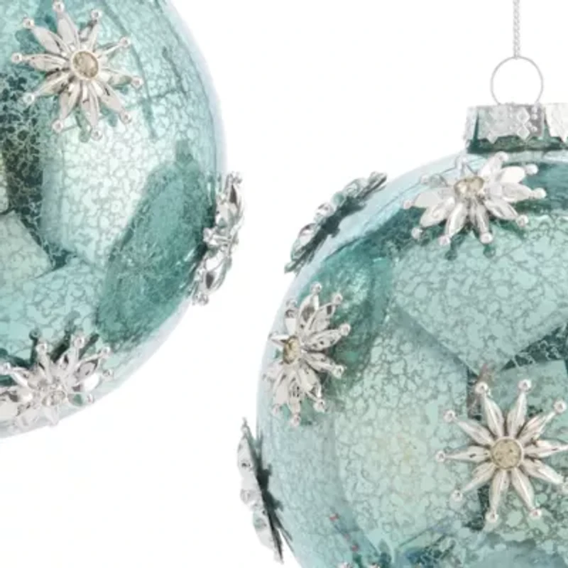North Pole Trading Co. Learge Green Starl Ball Set 2-pc. Christmas Ornament