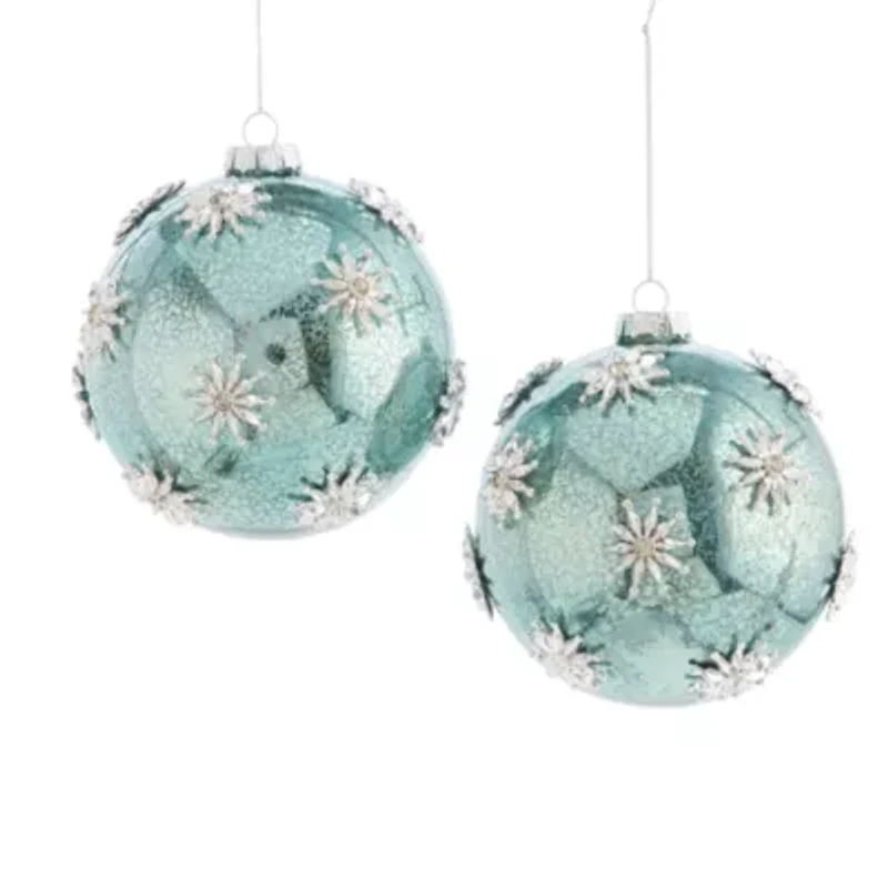 North Pole Trading Co. Learge Green Starl Ball Set 2-pc. Christmas Ornament