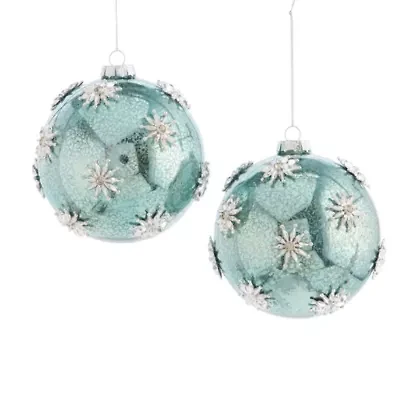 North Pole Trading Co. Learge Green Starl Ball Set 2-pc. Christmas Ornament