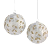 North Pole Trading Co. Silver Leaf And Pearl Ball 2-pc. Christmas Ornament