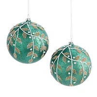North Pole Trading Co. Green Leaf And Pearl Ball Set 2-pc. Christmas Ornament