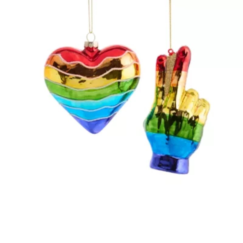 North Pole Trading Co. Rainbow Heart And Peace Set 2-pc. Christmas Ornament