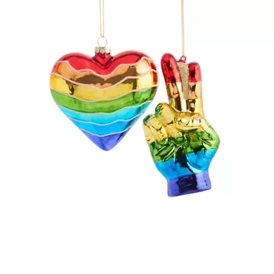 North Pole Trading Co. Rainbow Heart And Peace Set 2-pc. Christmas Ornament