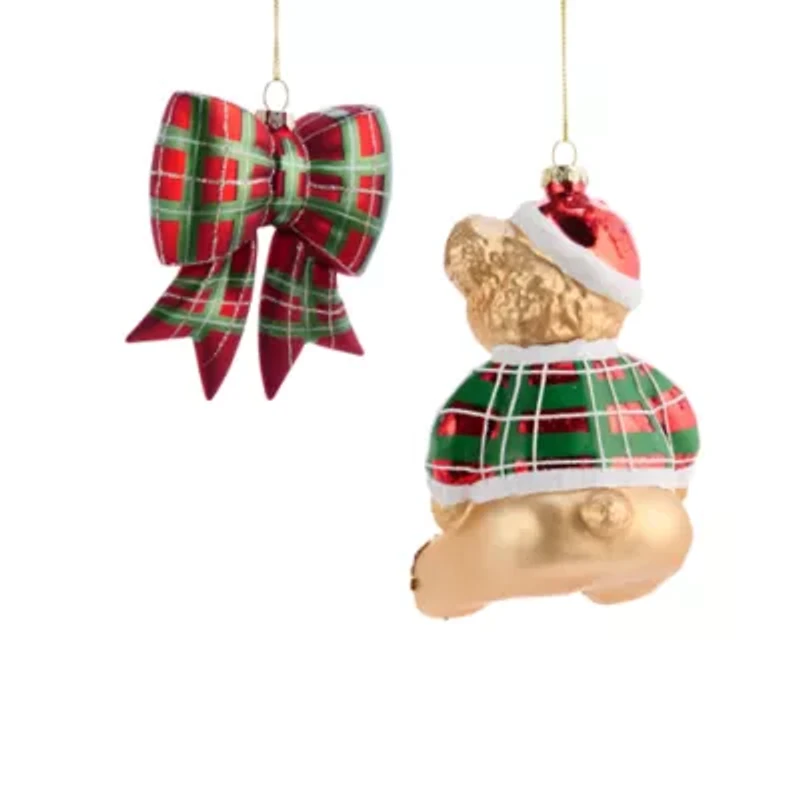 North Pole Trading Co. Bear And Bow Set 2-pc. Christmas Ornament